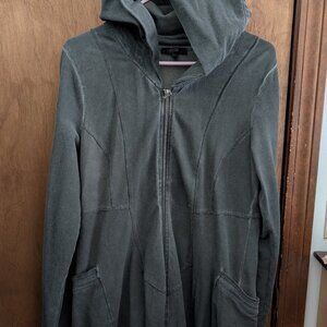 Hooded, tunic-length zip-up top